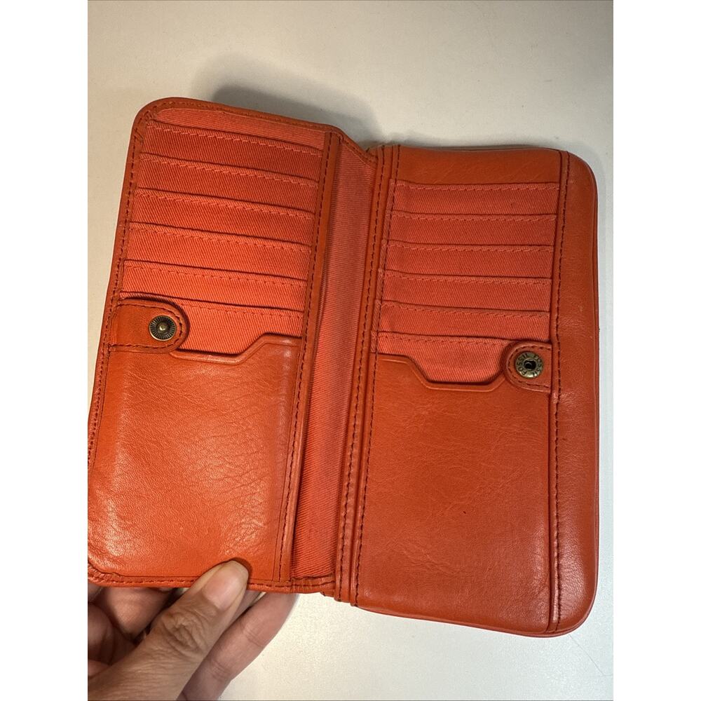 Fossil Wallet Orange Leather Bi Fold Credit Card - Picture 4 of 9